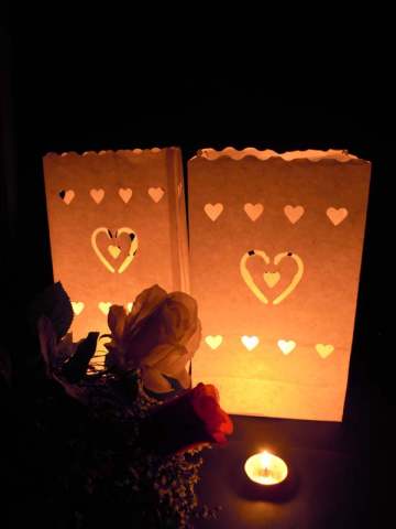 Heart in Hearts White Lantern Candle Paper Bags -  Wedding Ceremony Decoration - 10 Pack