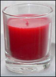 Red Wax Votive Table Candle in Clear Glass Holder - 5cm High