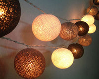 Brown Yellow White Cotton Ball 5cm Ball Mix - 3 Metre Battery Powered -  fairy party room lights decor