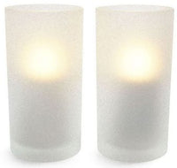 12 x Recharchable LED Battery Tealight Candle Set - White Frosted Holder - Amber Safe Flame