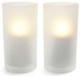 12 x Recharchable LED Battery Tealight Candle Set - White Frosted Holder - Amber Safe Flame