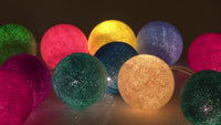 Multi Coloured Cotton Ball 5cm - Mains Power- 5m with 30 LED Bulb fairy light string