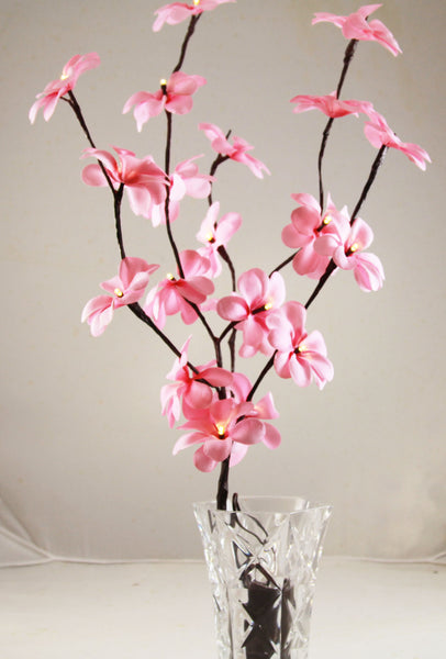 Pink Frangipani flower bunch on stems sticks - 50 cm high battery powered table centrepiece fairy lights