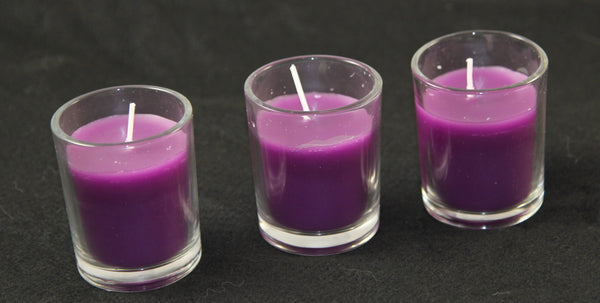 Purple Wax Votive Table Candle in Clear Glass Holder - Small