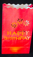 Happy Birthday Red Tealight Candle Lantern Paper Party Safe Bag - 10 Pack