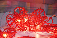 Red Cane Wicker Rattan Heart Style -Battery Powered -  fairy lights