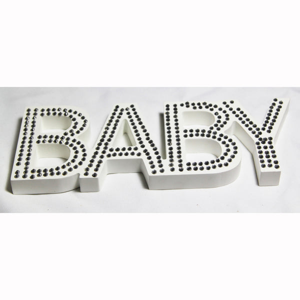 White Baby Nursery Sign Plaque Plate with Diamantes - Newborn Gift Bub Homeware