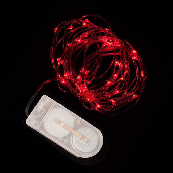 Micro LED lights red bulbs - battery powered table centrepiece fairy lights - Medium