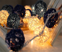 Black and White Cane Wicker Rattan Ball Style -5m Long Battery Powered fairy lights xmas noir gothic party event table centrepiece decoration