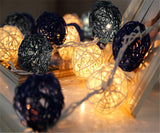 Black and White Cane Wicker Rattan Ball Style -5m Long Battery Powered fairy lights xmas noir gothic party event table centrepiece decoration