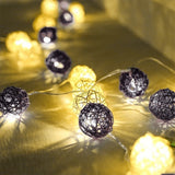 Black and White Cane Wicker Rattan Ball Style -5m Long Battery Powered fairy lights xmas noir gothic party event table centrepiece decoration