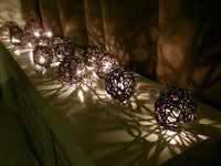 Black Cane Wicker Rattan Ball Style -5m Long Battery Powered fairy lights xmas noir gothic party event table centrepiece decoration