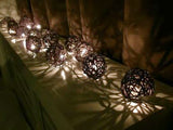Black Cane Wicker Rattan Ball Style -5m Long Battery Powered fairy lights xmas noir gothic party event table centrepiece decoration