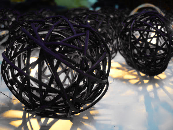 Black Cane Wicker Rattan Ball Style -2m Long Battery Powered fairy lights xmas noir gothic party event table centrepiece decor