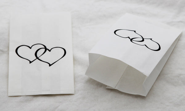 50 Pack White Cake Bag Birthday Wedding Party Christening Lolly Cake Bags Heart Print Design - Free Post (Copy)