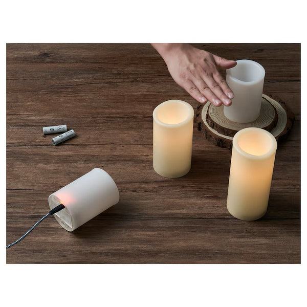 LED Pillar Block Candle Flameless - 10cm White Body Natural Flicker Flame - Battery Operated On/Off Switch - Wedding Party Decor