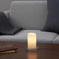 LED Pillar Block Candle Flameless - 10cm White Body Natural Flicker Flame - Battery Operated On/Off Switch - Wedding Party Decor
