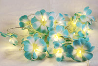 Blue Tropical Frangipani String Lights - LED Battery Power fairy lights - 5 Metre long - floral party decor gift
