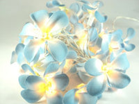 Tropical Blue Frangipani String Lights - LED Battery Power fairy lights - 5 Metre long - floral party decor gift
