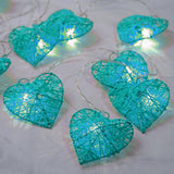 Turquoise Blue Rattan Heart -LED Mains Plug Lights - 5 metre long - Romantic Valentines Wedding Decoration Gift