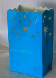 10 Pack Blue STAR Luminary Bags - Wedding, Reception, Christmas, and Party Décor - Paper Candle Bag - Blank Luminaria - Holiday Candle Lantern
