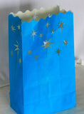 10 Pack Blue STAR Luminary Bags - Wedding, Reception, Christmas, and Party Décor - Paper Candle Bag - Blank Luminaria - Holiday Candle Lantern