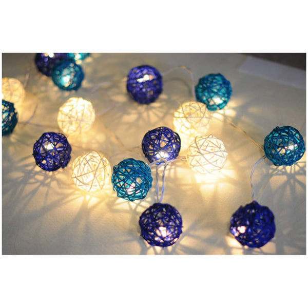 Navy Blue and White Cane Wicker Rattan Ball Style -2m Long Battery Powered fairy lights xmas beach party event table centrepiece decor