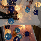Navy Blue and White Cane Wicker Rattan Ball Style -2m Long Battery Powered fairy lights xmas beach party event table centrepiece decor