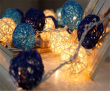 Navy Blue and White Cane Wicker Rattan Ball Style -2m Long Battery Powered fairy lights xmas beach party event table centrepiece decor