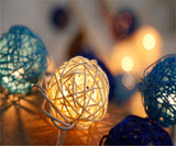 Navy Blue and White Cane Wicker Rattan Ball Style -2m Long Battery Powered fairy lights xmas beach party event table centrepiece decor