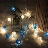 Navy Blue and White Cane Wicker Rattan Ball Style -2m Long Battery Powered fairy lights xmas beach party event table centrepiece decor