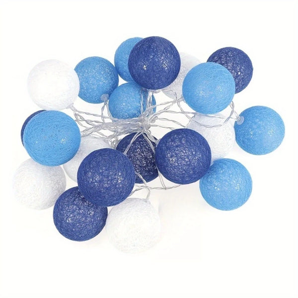 Mixed Blue Cotton Ball 5cm -LED Mains Plug Lights - 5 metre long -