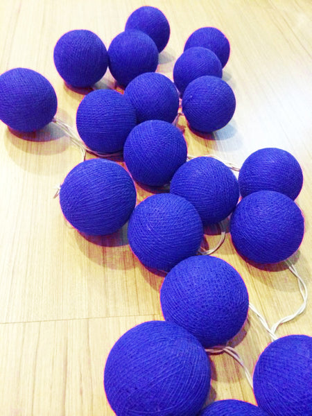 Navy Dark Blue Cotton Ball Decorative Party Wedding LED Lights - 10 metre long with 100 bulb/balls