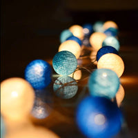 Ocean Blue Cotton Ball Mix, 5cm Balls - 2 metre Long Battery Powered Wire String -  fairy party night lights
