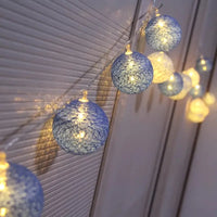 Ocean Blue Cotton Ball Mix, 5cm Balls - 2 metre Long Battery Powered Wire String -  fairy party night lights