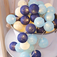 Ocean Blue Cotton Ball Mix, 5cm Balls - 2 metre Long Battery Powered Wire String -  fairy party night lights
