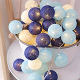 Ocean Blue Cotton Ball Mix, 5cm Balls - 2 metre Long Battery Powered Wire String -  fairy party night lights