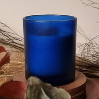 Frosted Deep Blue Glass Holder for Votive or TeaLight Candle 6.5cm High - Beach Party Decor