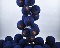 Navy Dark Blue Cotton Ball Decorative Party Wedding LED Lights - 10 metre long with 100 bulb/balls