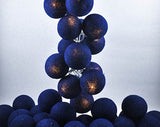 Navy Dark Blue Cotton Ball Decorative Party Wedding LED Lights - 10 metre long with 100 bulb/balls