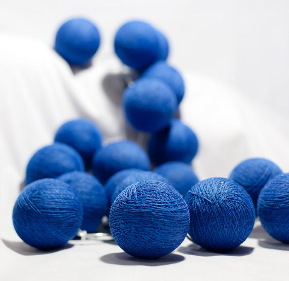 All Navy Blue Cotton Ball 5cm Ball Mix - 2 Metre Battery Powered -  fairy party room lights decor