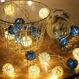 Navy Blue and White Cane Wicker Rattan Ball Style -2m Long Battery Powered fairy lights xmas beach party event table centrepiece decor