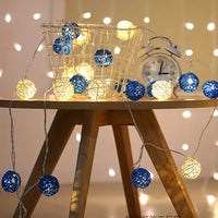 Navy Blue and White Cane Wicker Rattan Ball Style -2m Long Battery Powered fairy lights xmas beach party event table centrepiece decor