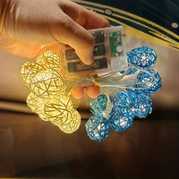 Navy Blue and White Cane Wicker Rattan Ball Style -2m Long Battery Powered fairy lights xmas beach party event table centrepiece decor