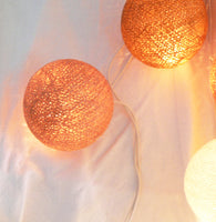 Brown Yellow White Cotton Ball 5cm Ball Mix - 2 Metre Battery Powered -  fairy party room lights decor