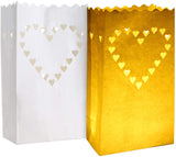 Large Heart of Hearts White Lantern Candle Paper Bags - Garden Wedding Decoration - 10 Pack