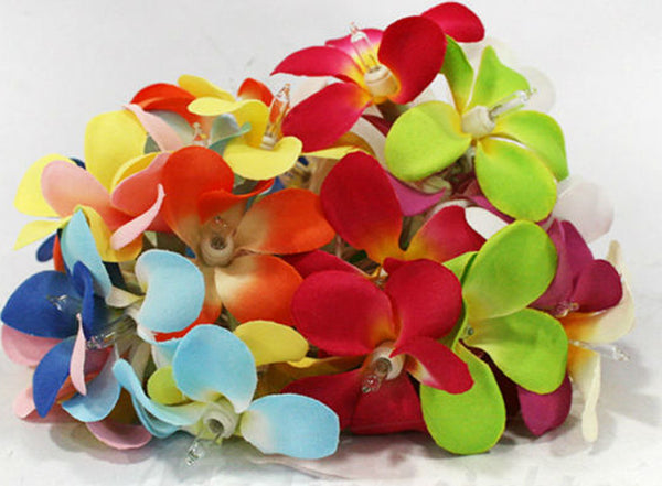 Tropical Mix Colours Frangipani String Lights - LED Battery Power fairy lights - 5 Metre long - floral party decor gift