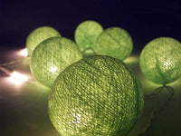 Greens n White Cotton Ball Mix, 5cm Balls - 2 metre Long Battery Powered Wire String -   garden party event lights