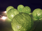 Greens n White Cotton Ball Mix, 5cm Balls - 2 metre Long Battery Powered Wire String -   garden party event lights