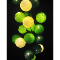 Greens n White Cotton Ball Mix, 5cm Balls - 2 metre Long Battery Powered Wire String -   garden party event lights